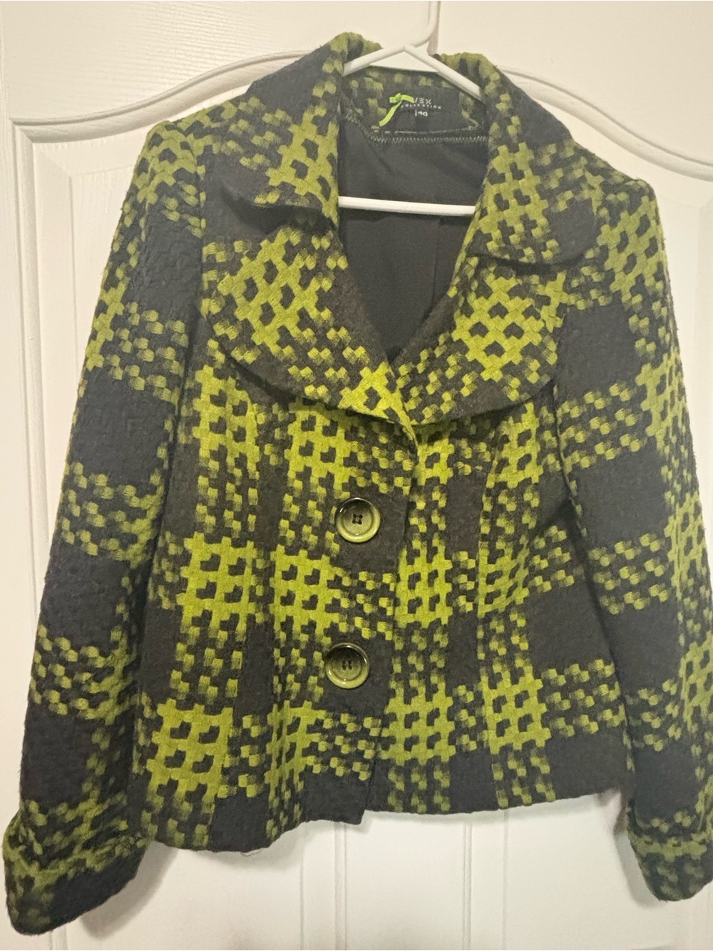 VEX Collection Chartreuse Charcoal Plaid Jacket Size 40 - Picture 3 of 7